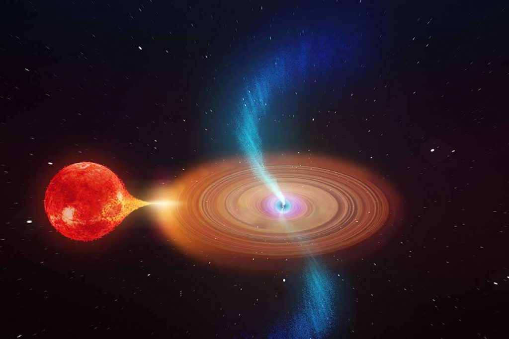 Het zwaarte gat hevelt materiaal over van een ster die eromheen draait. Beeld: ICAR.