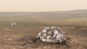 Schiaparelli zet 'voet' op Mars. Beeld: ESA/ATG Medialab